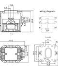 Technical drawing of 2 Pole 30 Amp 24 VAC Coil AC Contactor For Air Conditioner Compressor And Condenser Units with dimensions and wiring diagram.