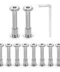 Heavy Duty M6X45MM Hex Drive Socket Cap Bolts With M6 Nuts And M4 Hex Key For Furniture Install And Workshop Builds Zinc Coated Steel Hardware Silver Tone with multiple bolts and hex key.