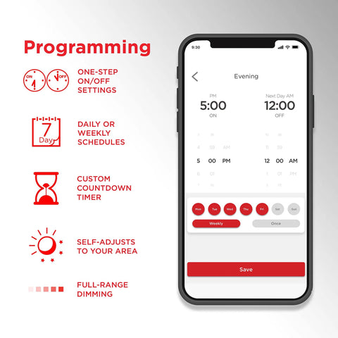 Smartphone displaying app features of 4 Pack 2.4GHz Wi Fi Smart Dimmer Kit With QuickFit And SimpleWire 3 Way Dimmer