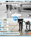 Comparison of traditional methods vs Badass Commercial Carpet Cleaner 60L 3 In 1 Industrial Steam Vacuum For Hotels Office Workhorse.