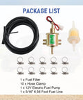 12V Electric Fuel Pump Kit Plug And Play, Low Pressure 3 To 6 PSI with fuel pump, filter, clamps, and hose in package