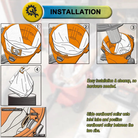 5 Pack VF3503 Replacement Shop Vac Bags Size B For Ridgid 5 To 10 Gallon Wet Dry Vacuums Pro Grade Compatibility Installation Instructions
