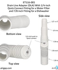 Drain Line Adapter With Quick Connect For Water Filter And Dishwasher Drain Hose No Hassle Install Easy For RO Systems