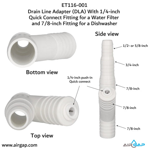 Drain Line Adapter With Quick Connect For Water Filter And Dishwasher Drain Hose No Hassle Install Easy For RO Systems