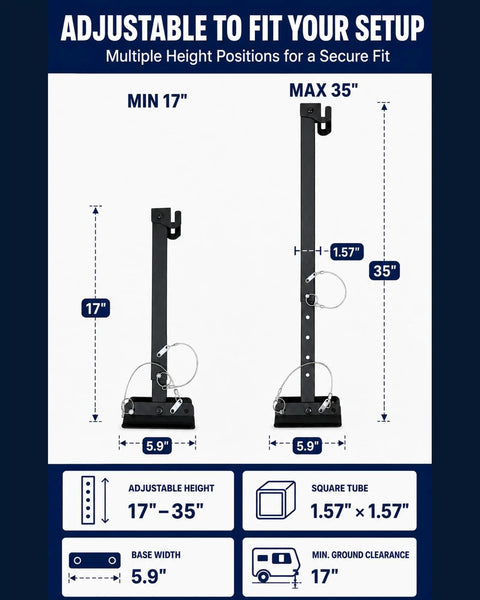 Adjustable Heavy Duty RV Stabilizer Kit Packs Adjustable I Beam Mounts To Slam The Sway And Kill That Bounce Right Out The Gate For Campers And Travel Trailers 17 To 35 Inches dimensions and height options