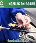 Person swapping nozzles on 3600 PSI Pressure Washer Gun Kit With Extension Wand Nozzle Holder And 5 Spray Tips M22 To 14mm Fitting Replacement For Ryobi Karcher Honda Greenworks Briggs And Stratton Gas Power Washers.