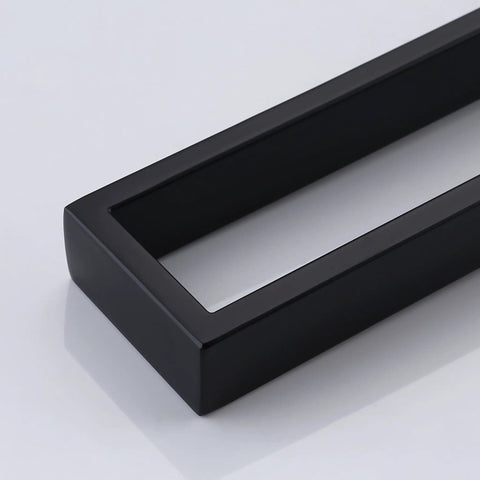 Close-up of Matte Black 24 Inch Towel Bar Wall Mount For Bathrooms, Dope Modern SUS 304 Stainless Steel Towel Holder corner detail