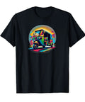 Hella Dope Rickshaw Travel Graphic Tee Shirt Celebrating Wild Tropical Asia Street Life With Bold Pop Art Vibes worn black shirt with vibrant rickshaw graphic.