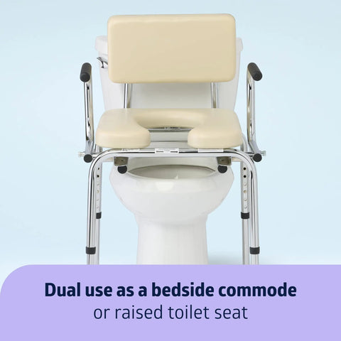 Straight Up Heavy Duty Drop Arm Commode With Ultra Comfy Foam Cushion And Removable Backrest For Hassle Free Wheelchair Swaps Built Tough Senior Toilet Chair With Splash Guard Height 350 Pound Capacity Tan