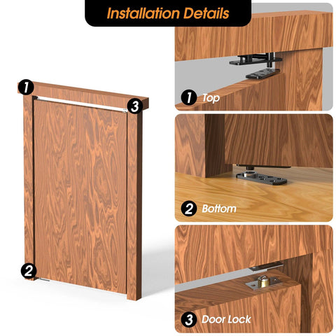 Hidden Door Pivot Hinge System For Bookshelf And Secret Doors With 360 Degree Rotation, Built Tough Heavy Duty Stainless Steel Black Pivot Hinge, Rustproof Durable Wood Door Hardware By Aglehome showing installation details