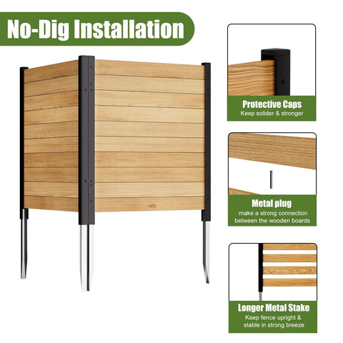 Two Pack 38 Inch Wide By 42 Inch High Wood Privacy Fence Panels No Dig Privacy Screen with metal stakes and protective caps