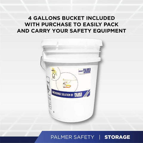 Fall Protection Roofing Bucket Kit With Full Body Harness And 50 Foot Vertical Rope And Anchor Set For Roofers And Construction Pros OSHA And ANSI Compliant shown in white 4-gallon bucket