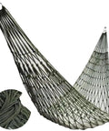 Army Green Outdoor Travel Hammock With Mesh Net Nylon Rope Construction for Camping or Beach Hangout