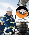 Four In One Portable Gas Detector With Clip shown in field use on technician's gear, highlighting alligator clip design, easy to carry.