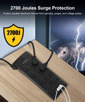 Ultimate Home Office Power Strip With USB Ports And 12 Outlets And 4 USB Chargers, 2700 Joules Surge Protection on wooden desk