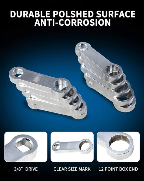 Metric 10 Piece Torque Adapter Set For Three Eighths Inch Drive Wrenches, 12 Point Box End Extensions From 10mm To 19mm displayed