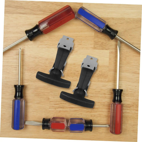Heavy Duty Rubber Hood Latch Kit For Engines And Tool Boxes shown with screwdrivers on a wooden surface