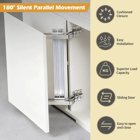 No Hassle Heavy Duty 180 Degree Lateral Hinge Set For Cabinets And Wardrobes showing smooth sliding mechanism of cabinet door.
