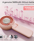 3 In 1 Personal Neck Fan And Handheld USB Rechargeable Mini Fan With 5 Speed LED Display, pink fan with 3600mAh battery