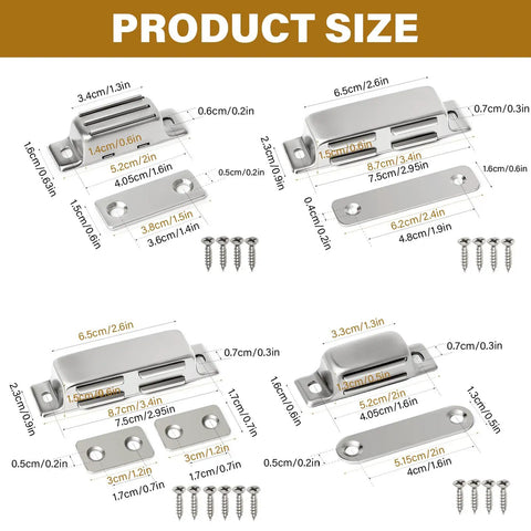 Heavy Duty Magnetic Cupboard Door Stop Set with Stainless Steel Cabinet Catches and Door Latches, product size details