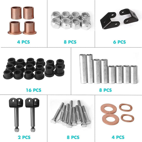 Components of Front Independent Suspension Repair Kit for Golf Cart 1016386 1016384 7048, 8 pieces shown by type