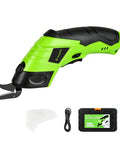 Cordless Electric Fabric Scissors With Rechargeable Power Shears Features A Solid Grip That Lets You Slice Through Tough Materials Like Butter While Delivering Precision Trims For Quilting And Upholstery Work When You Need Heavy Duty Muscle Without The, green ergonomic electric scissors with blades and accessories.