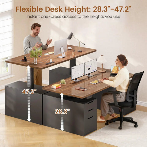 Electric Standing Desk With 6 Drawers, 55 Inch Wide Adjustable Desk With Ample Storage And Built In Power Outlets For Home Office Or Gaming Setup, Black Finish, Durable Steel Frame