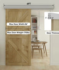 Installed 6Ft Barn Door Sliding Hardware Kit Aluminum Alloy Box Rail Track for interior wooden door, max width 36 inches.