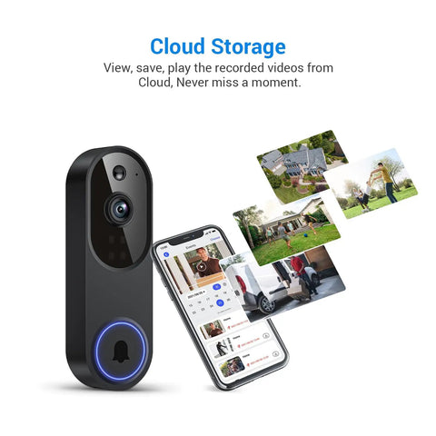 1080p Wireless Camera With Video Doorbell For Home Security No Fuss AI Human Detection Night Vision Two Way Audio Cloud Storage shown