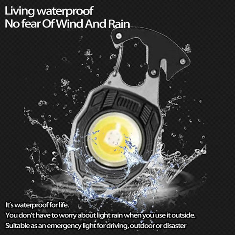 Waterproof Magnetic COB Keychain Work Light With 7 Modes, 1600 Lumens, Rechargeable LED for garage and outdoor use