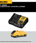 20V Max Battery Pack With Charger 3Ah Long Run Time Fuel Gauge LEDs No Memory displayed along with charger kit.