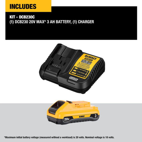20V Max Battery Pack With Charger 3Ah Long Run Time Fuel Gauge LEDs No Memory displayed along with charger kit.