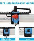 Straight Up Heavy Duty CNC Router Machine With Closed Loop Stepper Motor For Smooth Metal Engraving And Precision Wood Milling Delivering Pro Grade Results Without Any Mess Around showing spindle options and components.