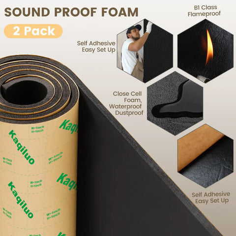 Premium High Density Self Adhesive Acoustic Foam Panels Solid Grip Closed Cell Soundproofing Tiles waterproof 2 pack with self-adhesive backing.