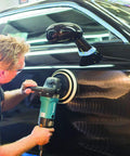 Man using 7 Inch Polisher With Pro Grade Variable Speed Dial And Trigger Constant Speed Control For Consistent Buffing on car surface