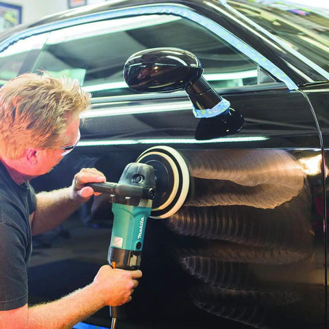Man using 7 Inch Polisher With Pro Grade Variable Speed Dial And Trigger Constant Speed Control For Consistent Buffing on car surface