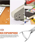 Oval Hole Puncher Handheld Manual Metal Card Punch Tool for Office and Home Eight Sheets Solid Build on desk.