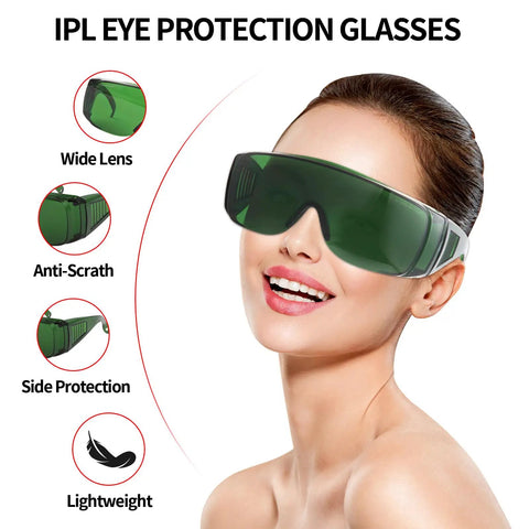 Fit-Over Laser Safety Glasses For Hair Removal And Cosmetology, Pro-Grade Oversized Green Lens, OD 4 Plus, worn by model