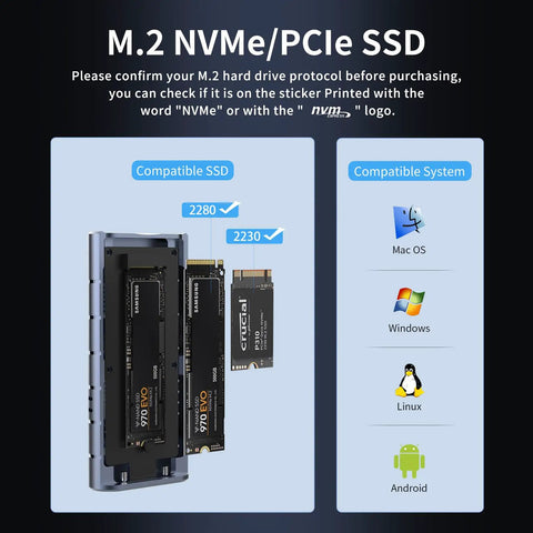 Image showing the Beast Mode 40Gbps M2 Nvme Ssd Enclosure with compatible SSDs for media editing.