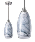 Modern Hand Blown Gray Marble Glass Pendant Light For Kitchen Island With Brushed Nickel Finish showing marbled glass design and sleek shape.