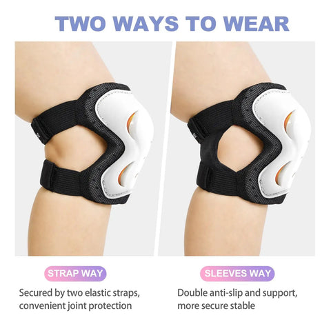 Six Pack Pro Grade Protective Gear Set knee pads with strap and sleeve options for kids, teens, and adults for outdoor sports