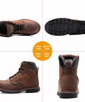 Mens Work Boots With Crazy Horse Leather Goodyear Construction Steel Toe Waterproof Non Slip Warmth Tough Work Shoes For Rough Terrain Brown Size 13 All Day Comfort, front, rear, top, sole views