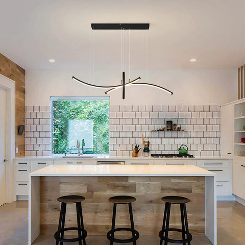 Totally Chic Geometric Modern LED Chandelier Three Light Pendant With Remote Dimmer and height adjustable suspension in kitchen
