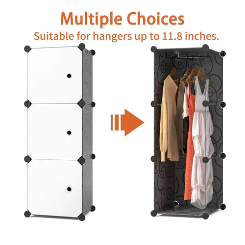 Nine Cube Portable Closet Wardrobe With Doors Space Saver Storage Organizer showing open door hanging clothes view