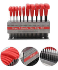 Heavy Duty T Handle Hex Wrench With Bracket Extra Long Inner Steel Allen Keys For Machine And Vehicle Repair Plus Enhanced Torque Reach Tool Kit Legit Pick For Mechanics Who Want Real Grip When Chasing Tough Spots And Daily Grind. 10-pc metric T-handle hex key set in red holder, 2-10mm