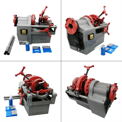 Industrial Strength Electric Pipe Threading Machine And Cutter Tool 1/2 To 2 Inch Npt Dies 110V with accessories and pipes view.