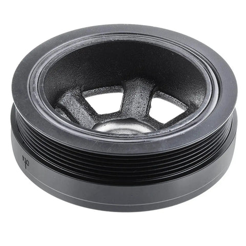 Engine Harmonic Balancer Crankshaft Pulley for Mercedes-Benz Cars, showing side view, rust-resistant design and grooved pulley.