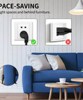 Space Saving Flat Plug Extension Cord One Foot With 90 Degree Grounded Plug Three Prong Short Flat Wall Cable behind sofa