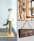 Cat on scratching post made of 5mm Jute Rope 100 Feet 4-Ply Twisted Beefy Heavy Duty Thick Twine For Gardening Crafting Bundling