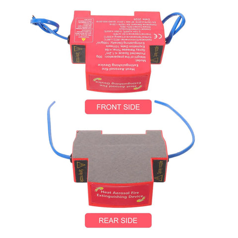 Straight Up Automatic Car Fire Extinguisher With Adhesive Mount For Rv Marine And Pickup Trucks Compact Emergency flame suppression gear front and rear view.